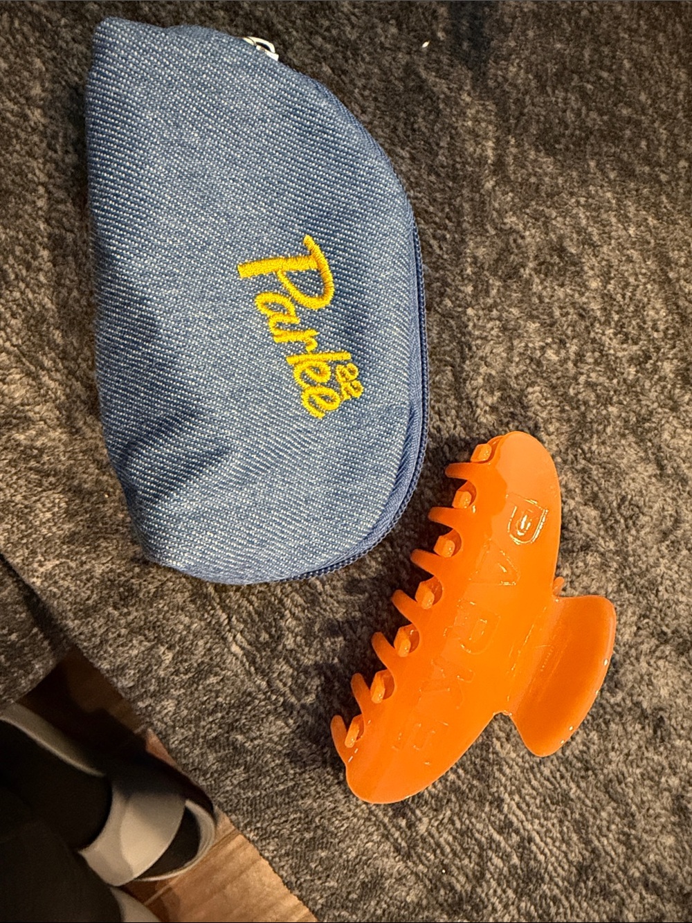 PARKE Blue Denim Pouch with PARKE Orange Hair Clip PERFECT FOR FALL!